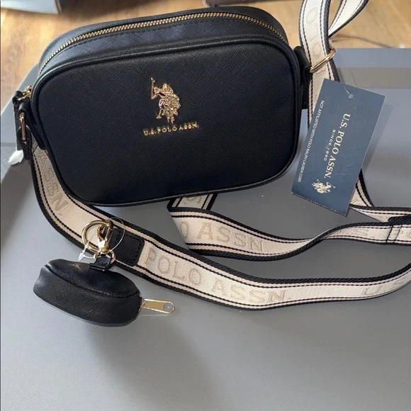 U.S. Polo Assn. Black Crossbody Bag with Ivory Logo Strap - Picture 3 of 5